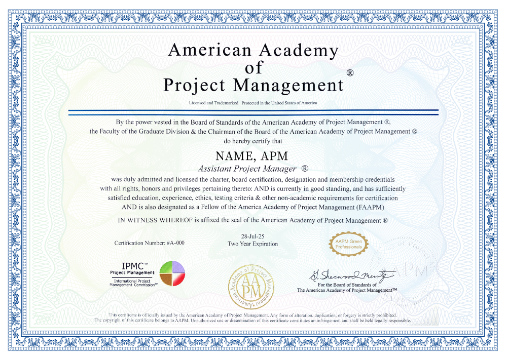 绿色项目管理认证APM证书样本
